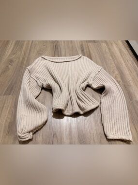 Ribbed Cropped Sweater - Cream